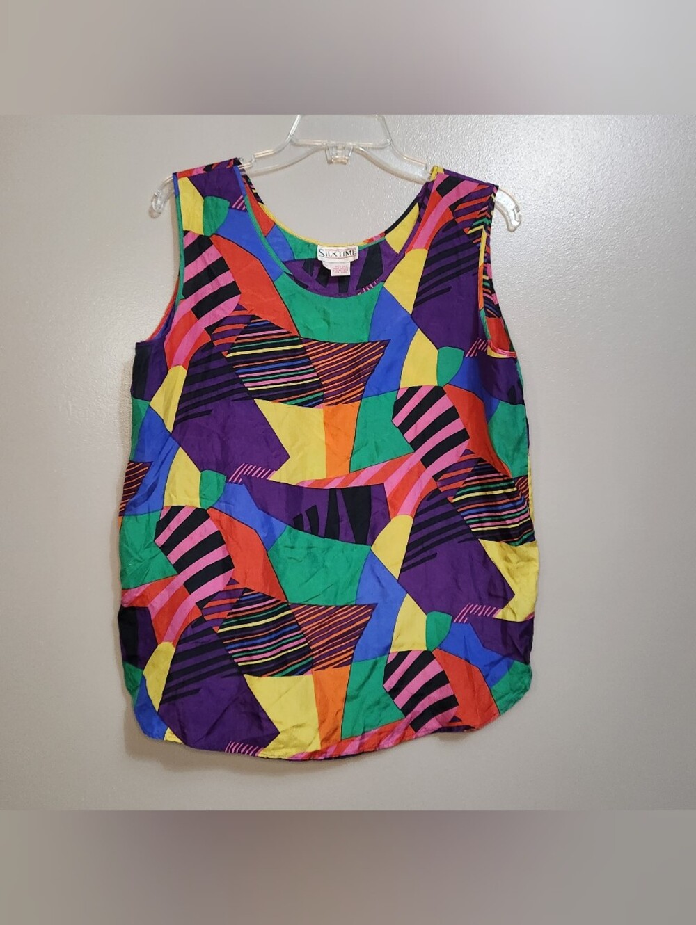 Vintage Silktime Multicolor Artsy Abstract Print Silk Sleeveless Top Size L